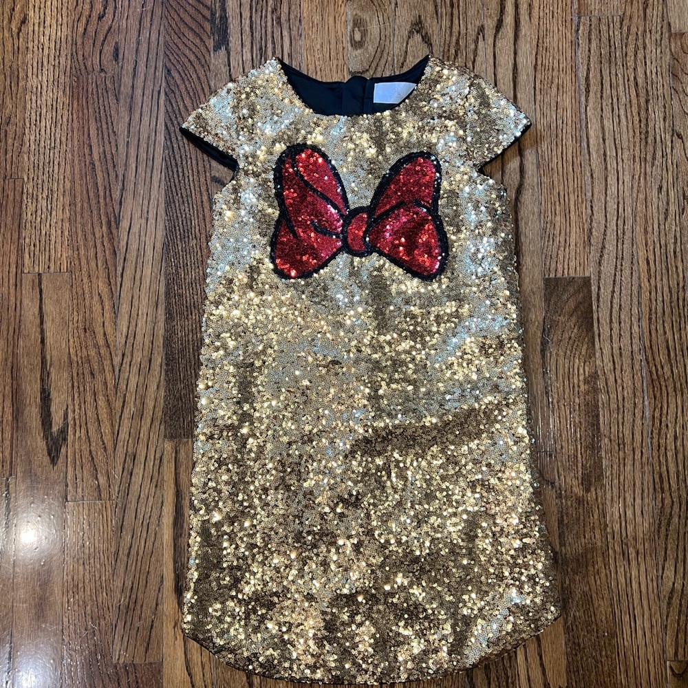 Disney Minnie Mouse Bow Gold Sequin Dress